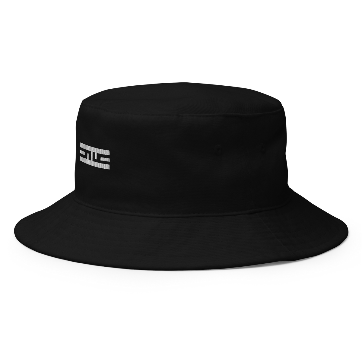 Left side of the black ELITE® Icon Bucket Hat with the embroidered white ELITE® icon