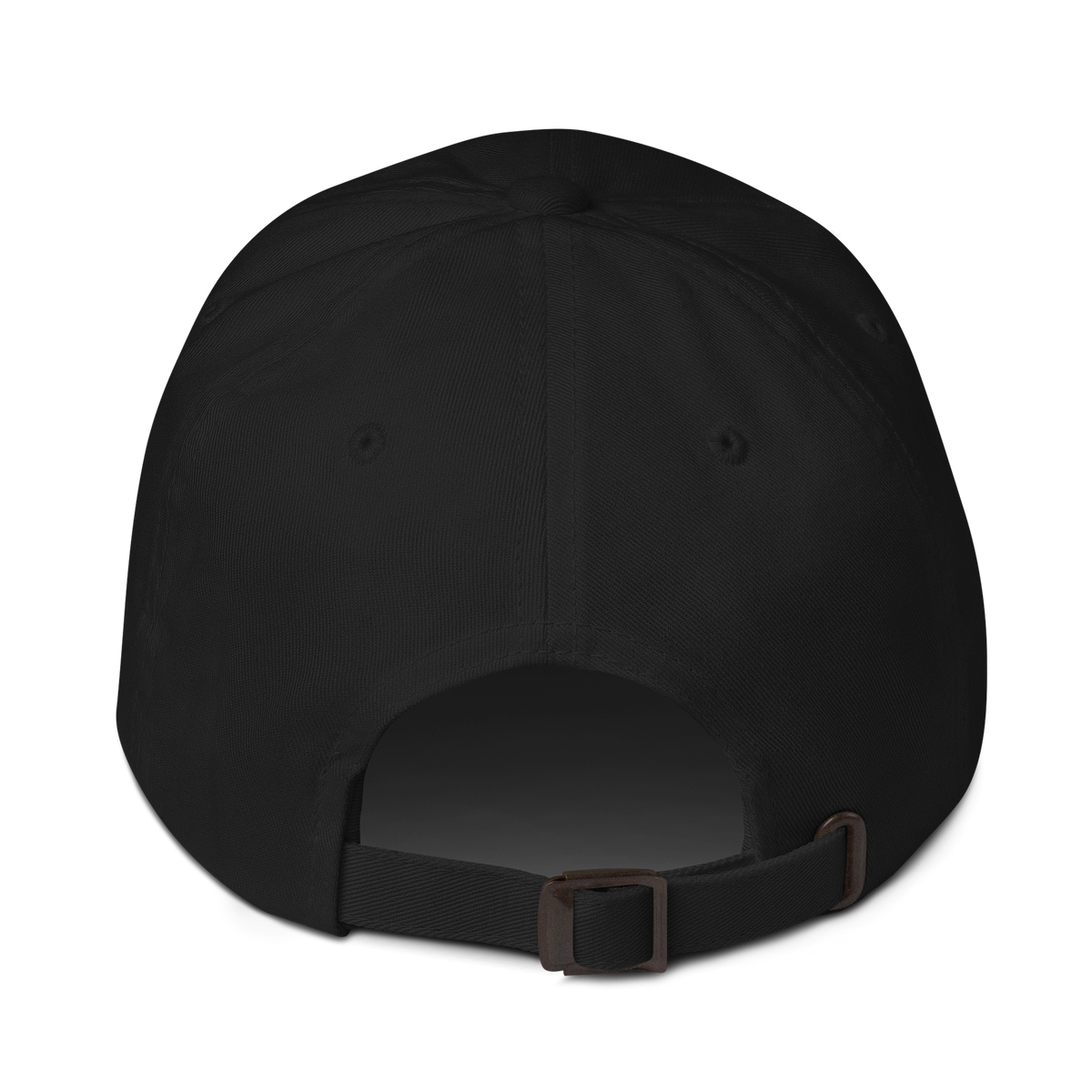 Back of the black ELITE® Icon Dad Hat with the adjustable strap