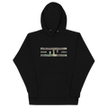 Black hoodie with the ELITE® icon filled in woodland camo on the chest