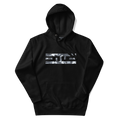 Black hoodie with the ELITE® icon filled in snow camo on the chest