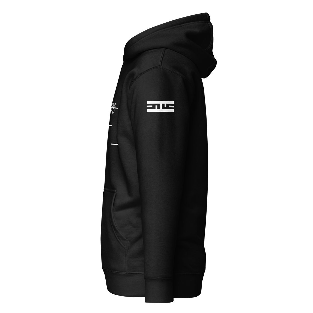 Left sleeve of the black More LYFE Hoodie with the ELITE® icon