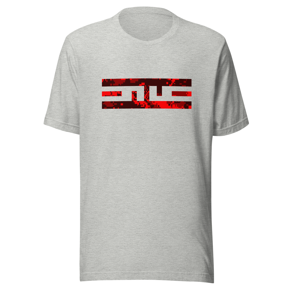 ELITE® Icon Camo Block Tee - Fury in Athletic Heather, front, ELITE logo block printed in red and black camo on the chest