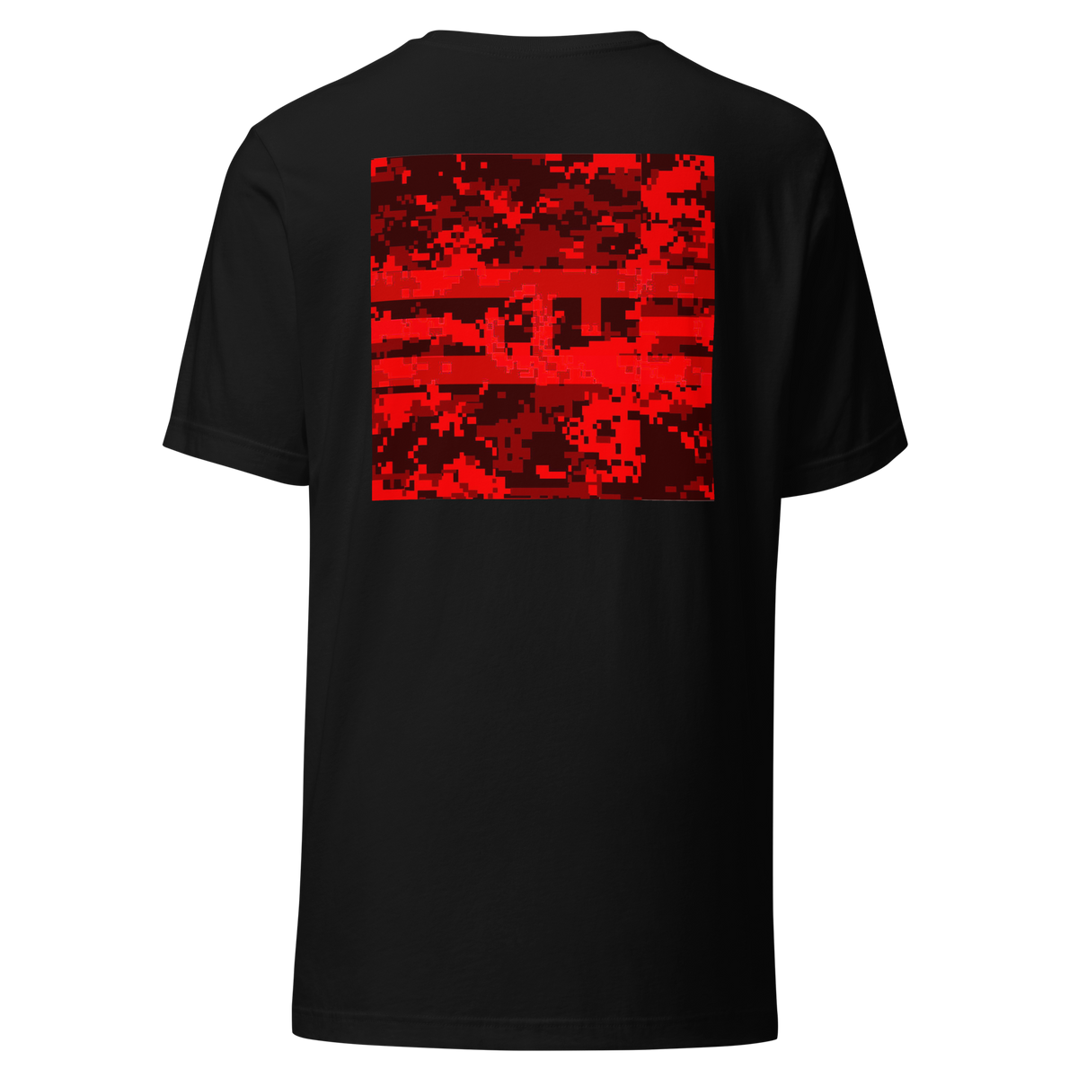 ELITE® Icon Camo Block Tee - Fury in Black, back, large square of red and black camo with the ELITE logo inside