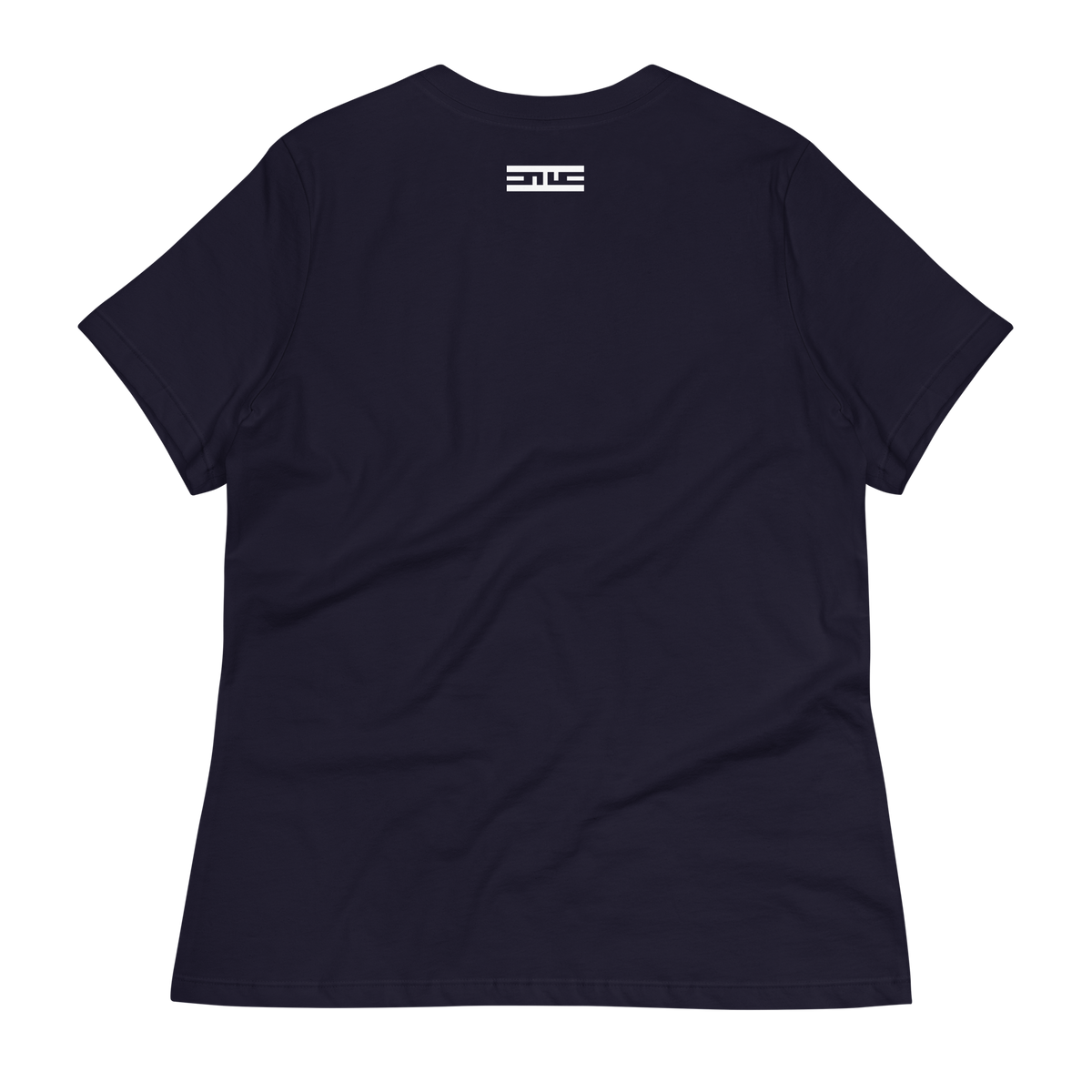 Back of the navy More LYFE Women's Relaxed Tee with a small ELITE® icon below the collar