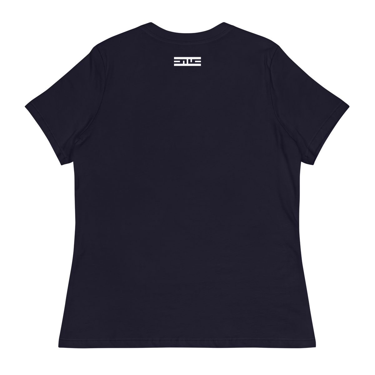Navy More LYFE Women's Relaxed Tee, back view with a small ELITE® icon below the collar