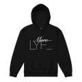Front of the black More LYFE Youth Hoodie with More LYFE across the chest