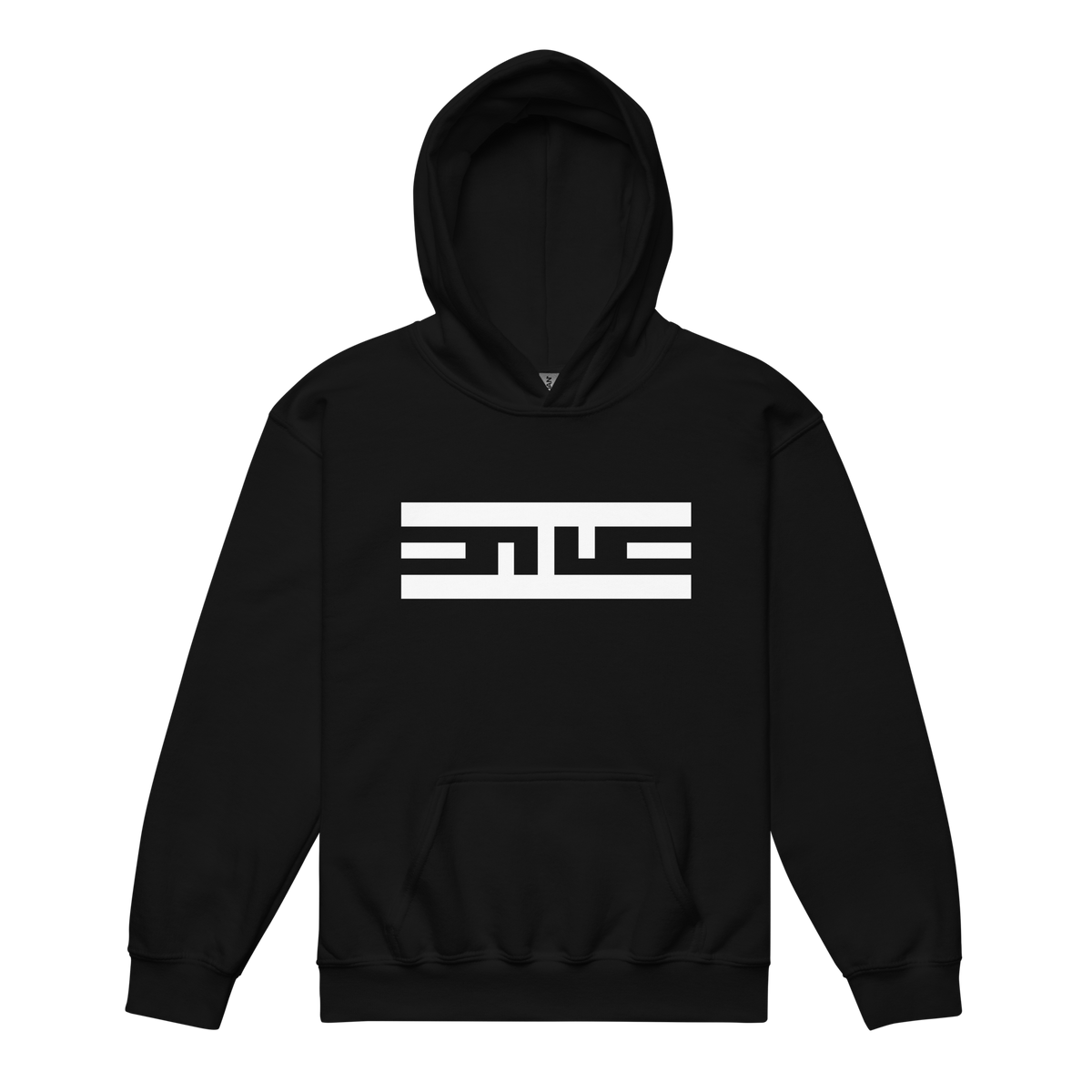 Front of the black ELITE® Icon Youth Hoodie with the white ELITE® icon across the chest