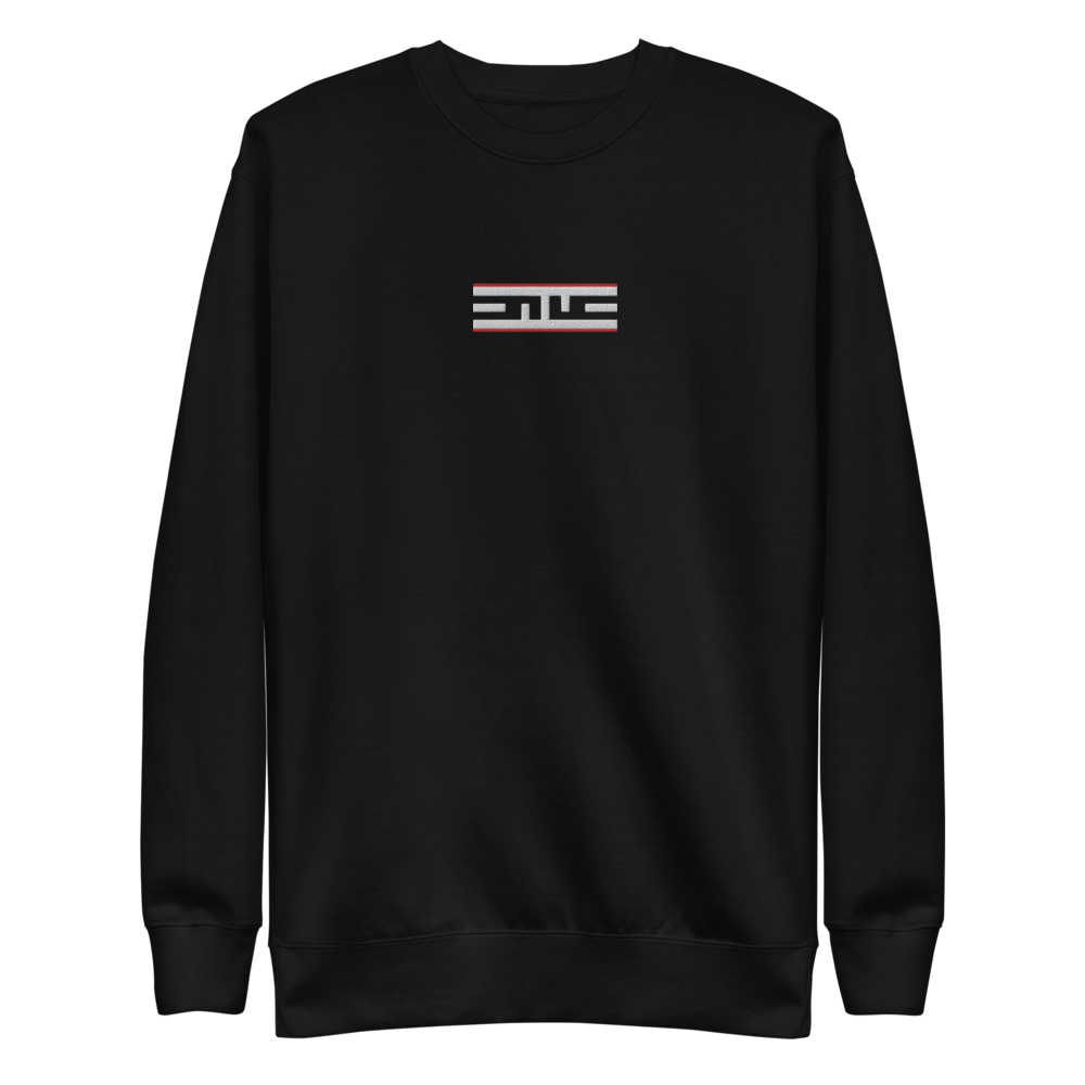 Black crewneck sweatshirt with the embroidered Red Label ELITE® icon on the chest