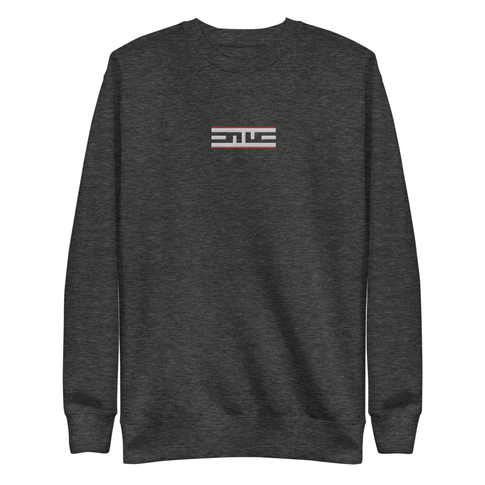 Charcoal heather crewneck sweatshirt with the embroidered Red Label ELITE® icon on the chest