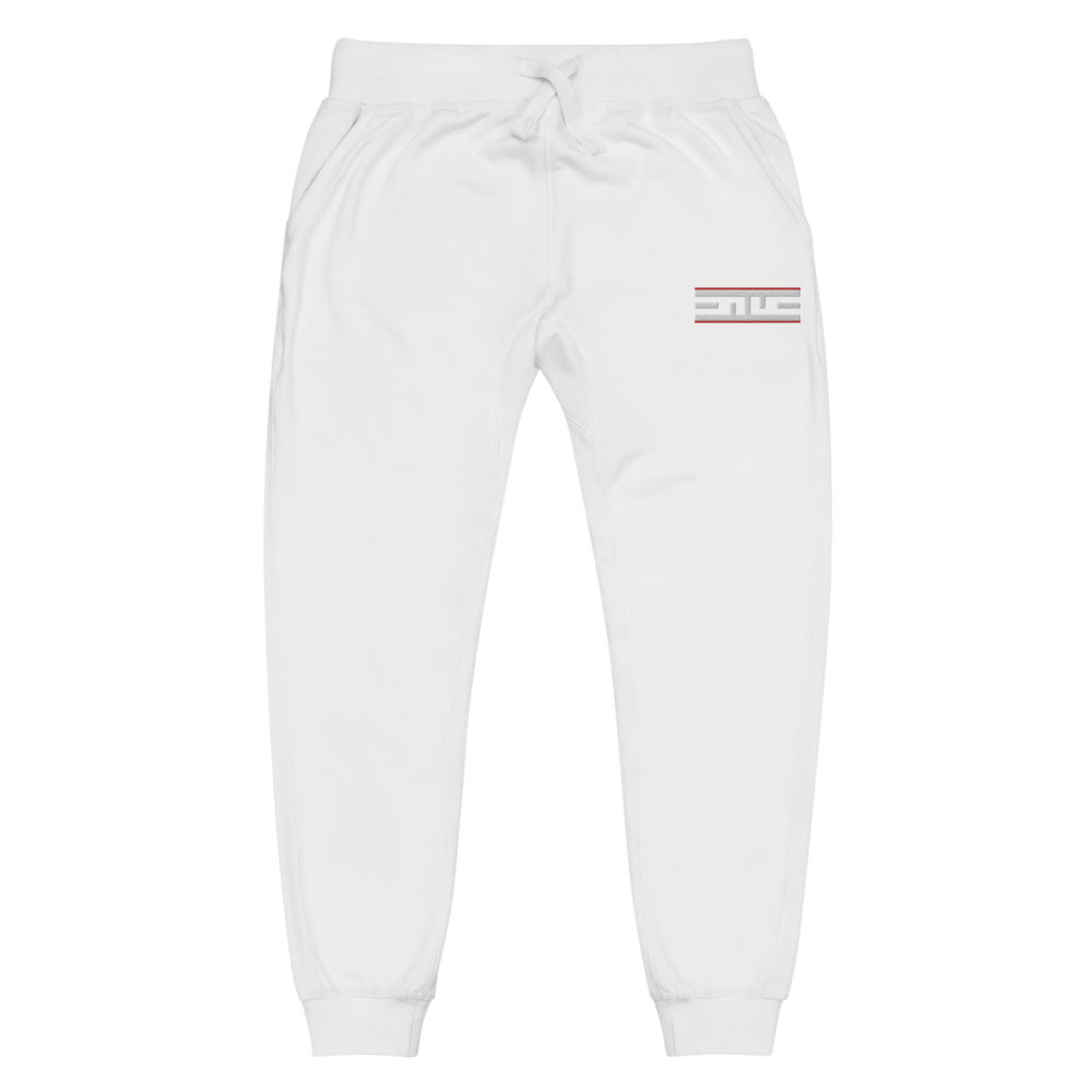 White sweatpants with a small Red Label ELITE® icon on the left leg